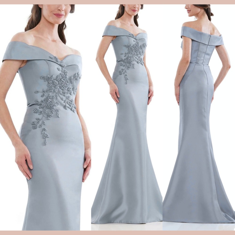 NWT‎ $570 Marsoni [PLUS 24 ] 1142 Off Shoulder Mermaid Gown in Wedgewood J2355